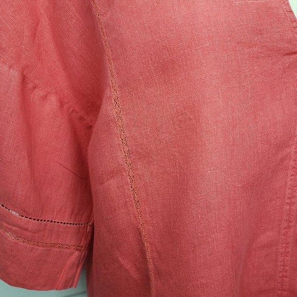 Zara 100% Linen Top V Neck Popover Drop Shoulder Small Poppy Red Hi Low - Picture 6 of 12